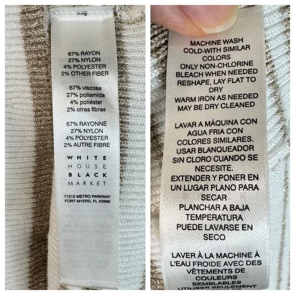 White House Black Market Cream Tan Striped Peplum Ribbed Knit Sweater Size Small - Picture 8 of 8